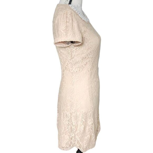 Forever 21 Women's Size Large Beige Pearl Beaded Lace A-Line Dress - Picture 6 of 8
